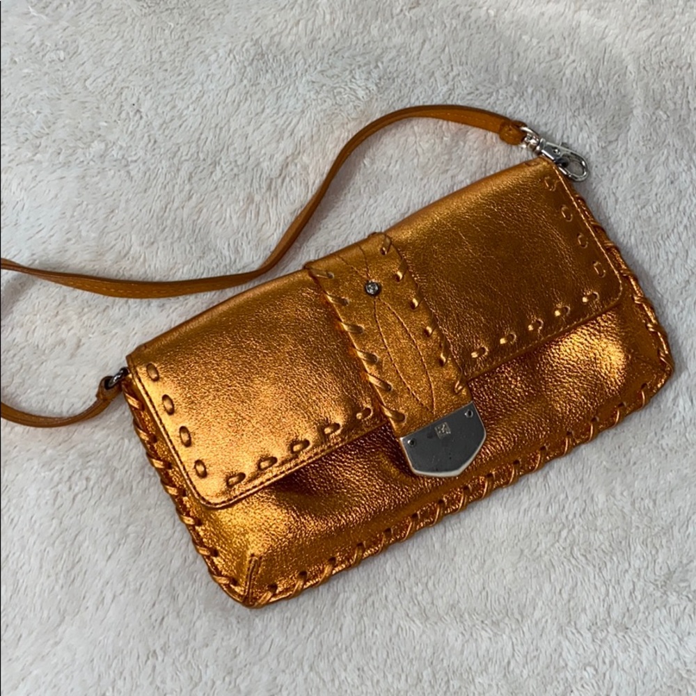 VINTAGE ORANGE FOIL MICHAEL KORS CLUTCH